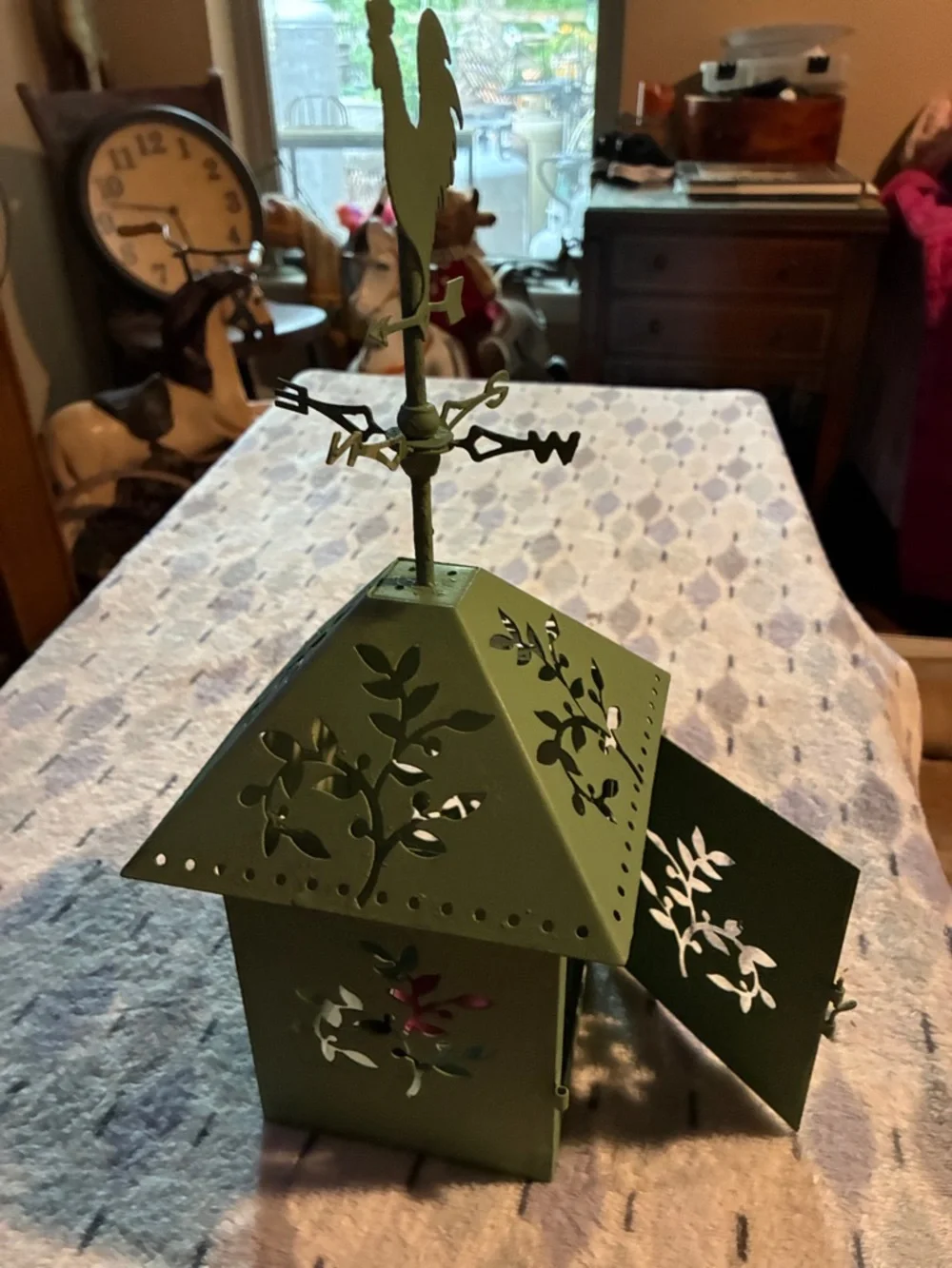 Olive Green Metal Rooster Lantern by